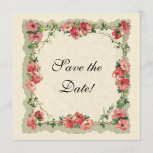 Vintag Save the Date, rosafarbene Blume Blumenblüm Date