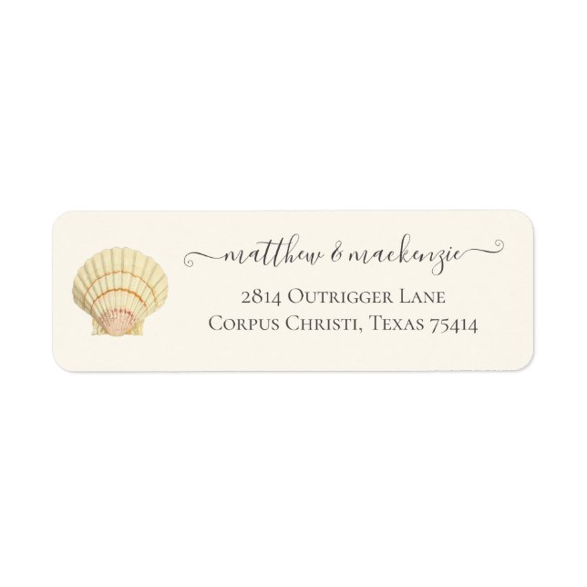 Vintag Scallop Single Seashell Wedding Label (Vorne)