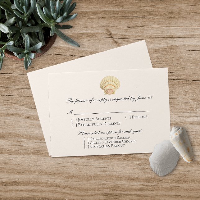 Vintag Scallop Single Seashell Wedding RSVP Karte (Von Creator hochgeladen)