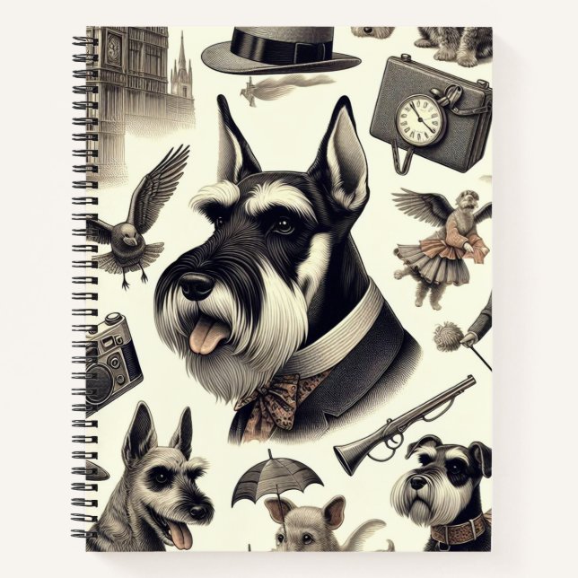 Vintag Schnauzer Nahtlos Notizbuch (Vorderseite)