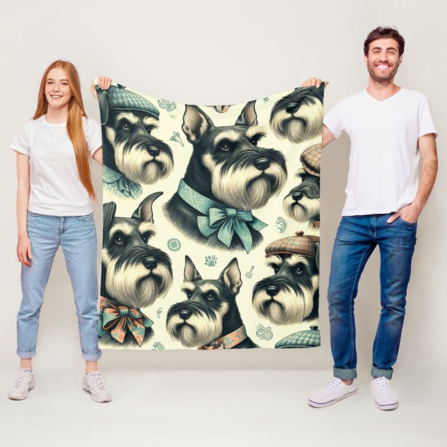 Vintag Schnauzer Nahtlose Illustration Fleecedecke (Beispiel)