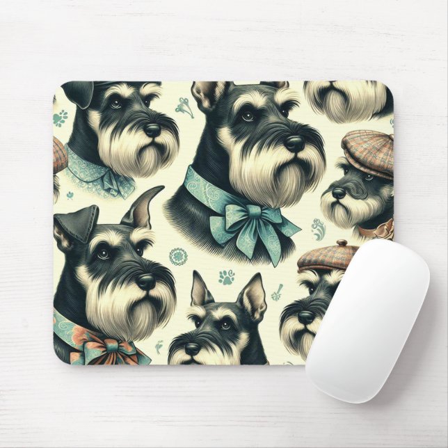 Vintag Schnauzer Nahtlose Illustration Mousepad (Mit Mouse)