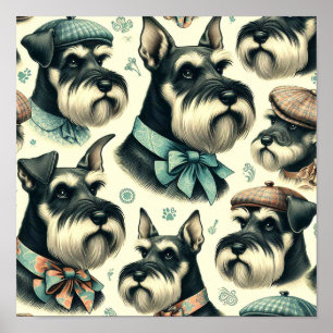 Vintag Schnauzer Nahtlose Illustration Poster
