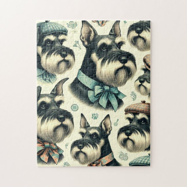 Vintag Schnauzer Nahtlose Illustration Puzzle (Vertikal)