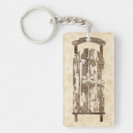 Vintag schneebedecktes Holz rustikale Winterschnee Schlüsselanhänger