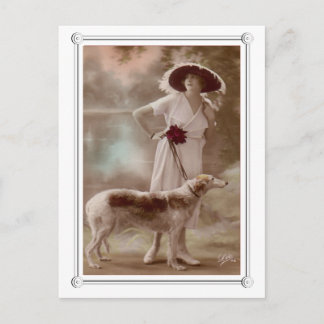 Vintag schöne Frau und Hund Postkarte