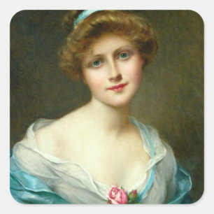 Vintag schönes Dame Green Dress Quadratischer Aufkleber