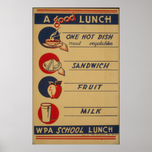 Vintag School Lunch Milk Poster