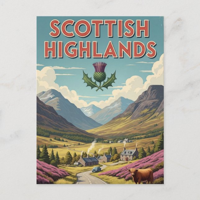 Vintag Schottland Highlands Travel Postkarte (Vorderseite)