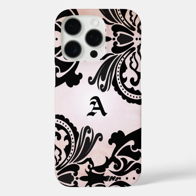 Vintag Schwarz-Rosa-Damaske Case-Mate iPhone Hülle (Rückseite)