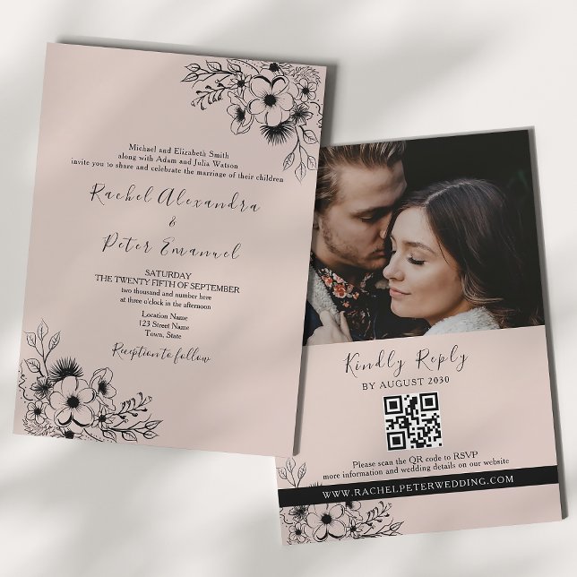 Vintag Schwarz und Rosa auf einer Hochzeit Einladung (Von Creator hochgeladen)