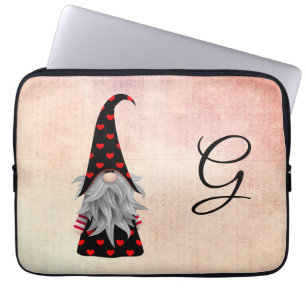 Vintag Schwarz und Roter Gnome mit Herz Wasserfarb Laptopschutzhülle