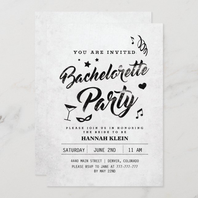 Vintag Schwarz-Weiß-Bachelorette Einladung (Vorne/Hinten)