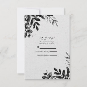 Vintag Schwarz + Weiß Botanische Blätter Hochzeit RSVP Karte