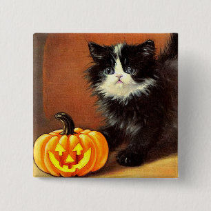 Vintag Schwarz/Weiß Halloween Kitten Button