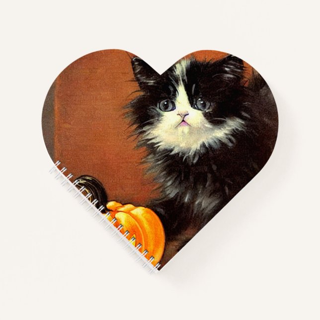 Vintag Schwarz/Weiß Halloween Kitten Notizbuch (Vorderseite)