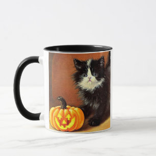 Vintag Schwarz/Weiß Halloween Kitten Tasse
