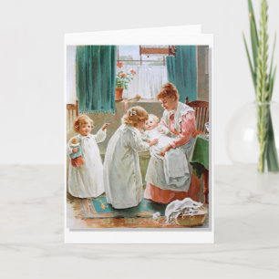 Vintag - Schwestern, die beim neuen Baby helfen, Ankündigung