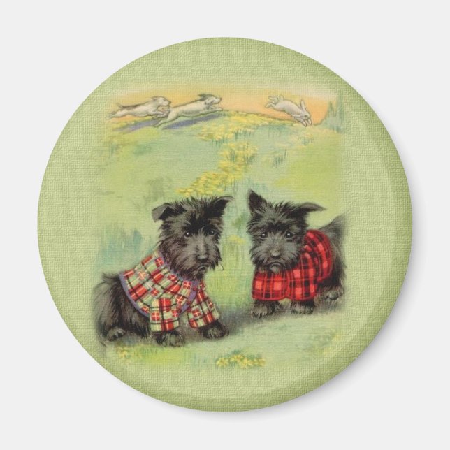 Vintag Scottish Terrier Round Magnet (Vorne)