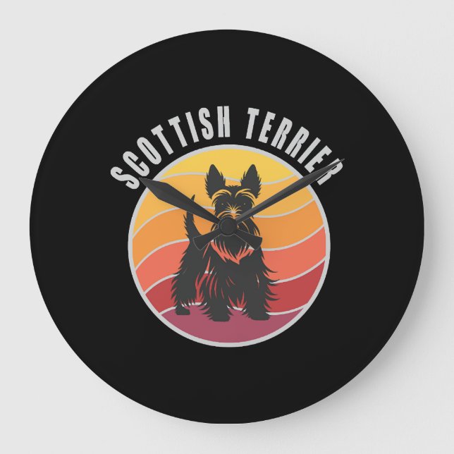 Vintag Scottish Terrier Sunset Große Wanduhr (Vorderseite)