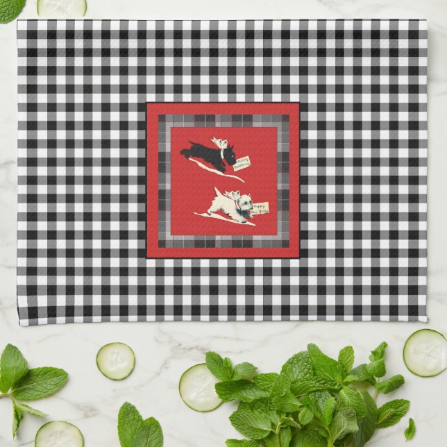 Vintag Scottish Terriers Scottie Dogs Weihnachten Geschirrtuch (Gefaltet)