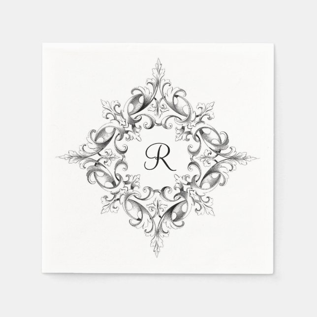 Vintag Scrollwork Monogram Napkins Serviette (Vorderseite)