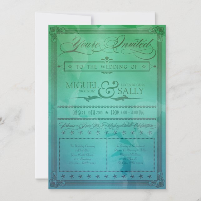 Vintag Sea Green & Blue DIY Hochzeitseinladung Einladung (Vorderseite)