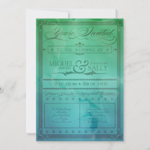 Vintag Sea Green & Blue DIY Hochzeitseinladung Einladung