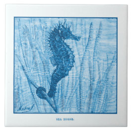 Vintag Sea Horse Delft Blue Dutch Style Nautic Fliese