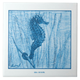 Vintag Sea Horse Delft Blue Dutch Style Nautic Fliese