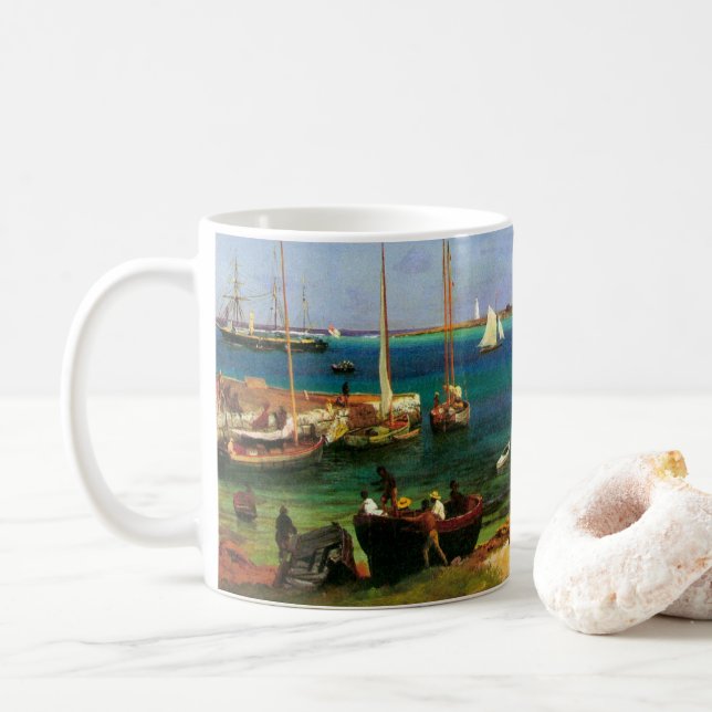Vintag Seascape, Hafen Nassau von Bierstadt Kaffeetasse (Mit Donut)