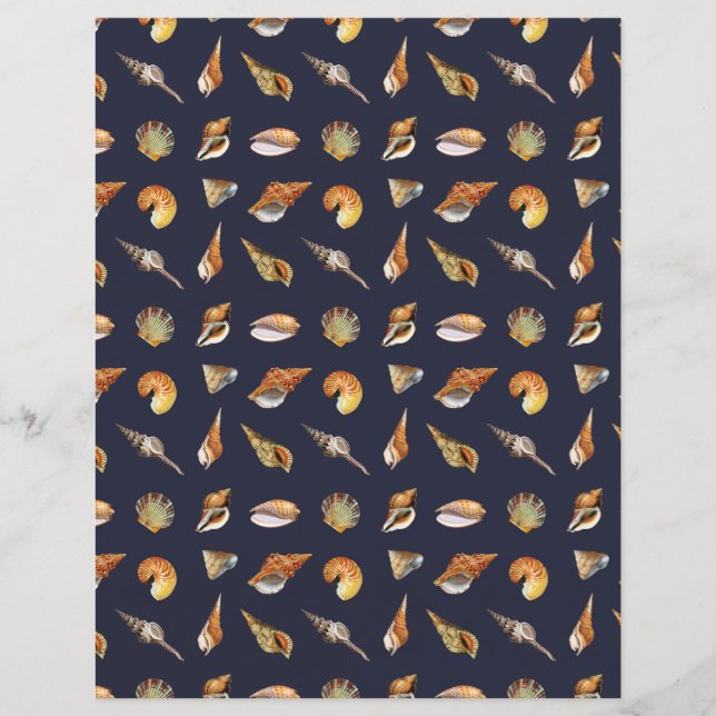 Vintag Seashell Scrapbook Paper Navy (Vorderseite)