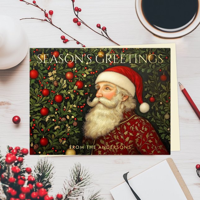 Vintag Seasons Gruß Weihnachtsbaum Folien Feiertagspostkarte (Vintage Seasons Greeting Christmas Tree Santa Art Foil Holiday Postcard)