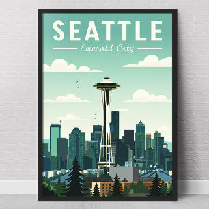 Vintag Seattle Emerald City Poster