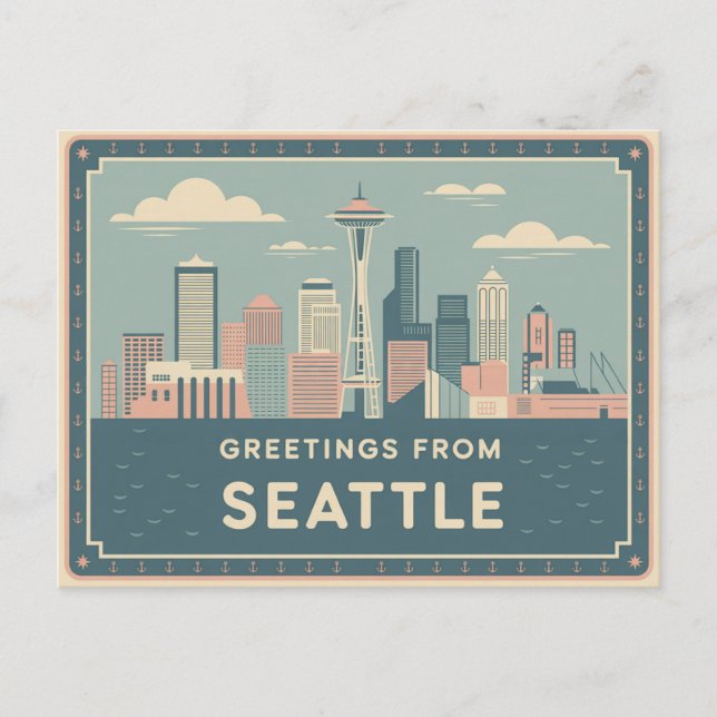 Vintag Seattle Postcard | Grüße aus Seattle Postkarte (Vorderseite)
