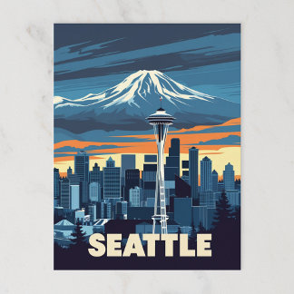 Vintag Seattle Skyline und Monte Rainier Postkarte