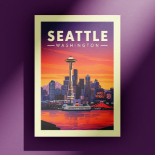 Vintag Seattle Washington Postkarte