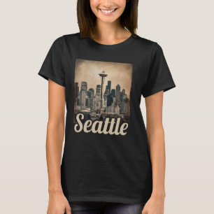 Vintag Seattle Washington Skyline Cityscape 80er 7 T-Shirt