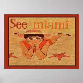 Vintag See Miami Sunbader Girl Retro Reisen Poster