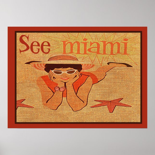 Vintag See Miami Sunbader Girl Retro Reisen Poster (Vorne)