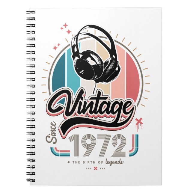 Vintag seit 1972 Kopfhörer Notizblock (Vorderseite)