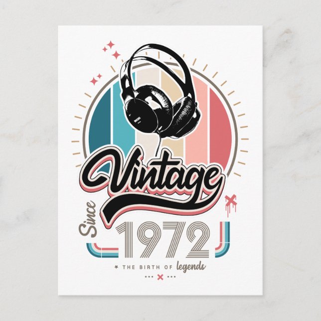 Vintag seit 1972 Kopfhörer Postkarte (Vorderseite)