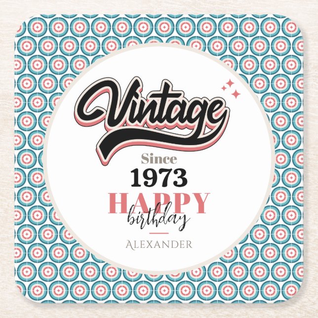 Vintag seit - 1973 rechteckiger pappuntersetzer (Vorderseite)