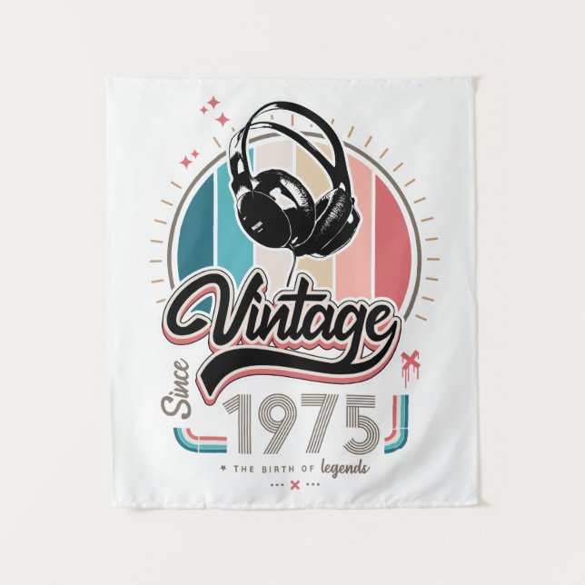 Vintag seit 1975 Kopfhörer Wandteppich (Vorderseite)