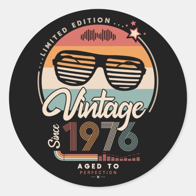 Vintag seit 1976 runder aufkleber (Vorderseite)
