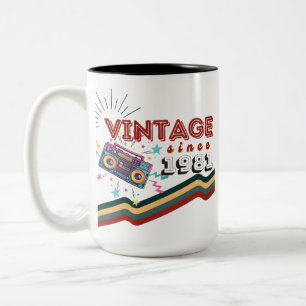 Vintag seit 1981 Nostalgische und Vintage Musik Zweifarbige Tasse