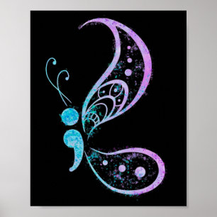 Vintag Semicolon Butterfly Semi-Colon Tattoo Ment Poster