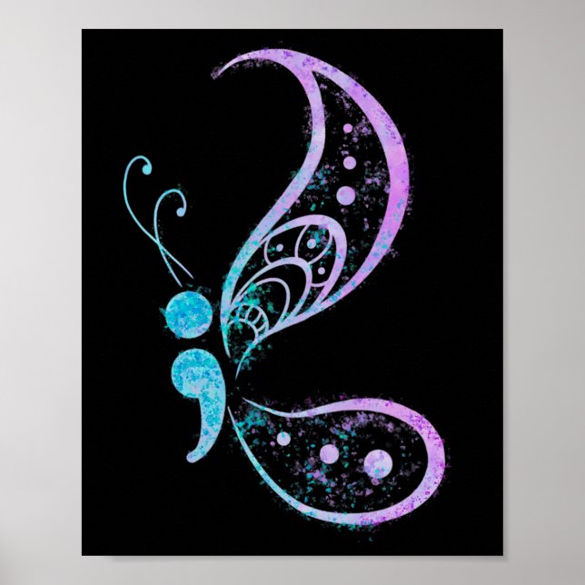 Vintag Semicolon Butterfly Semi-Colon Tattoo Ment Poster (Vorne)