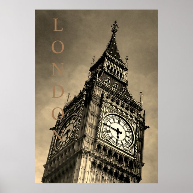 Vintag Sepia Big Ben Art Fotografie Poster (Vorne)