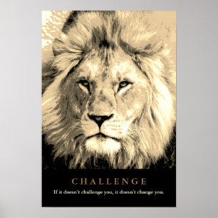 Vintag Sepia Lion Motivierend Challenge Poster